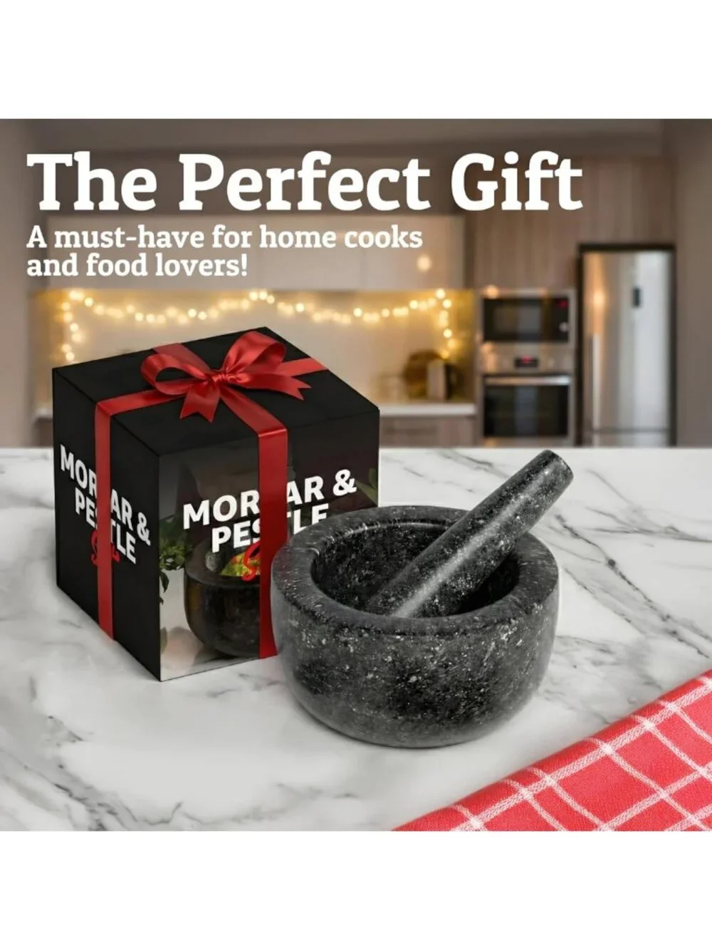 Large 2-Cup Granite Mortar and Pestle Set - Heavy Duty Stone Grinder for Spices